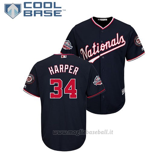 Maglia Baseball Uomo Washington Nationals Bryce Harper Cool Base Alterner Replica Blu